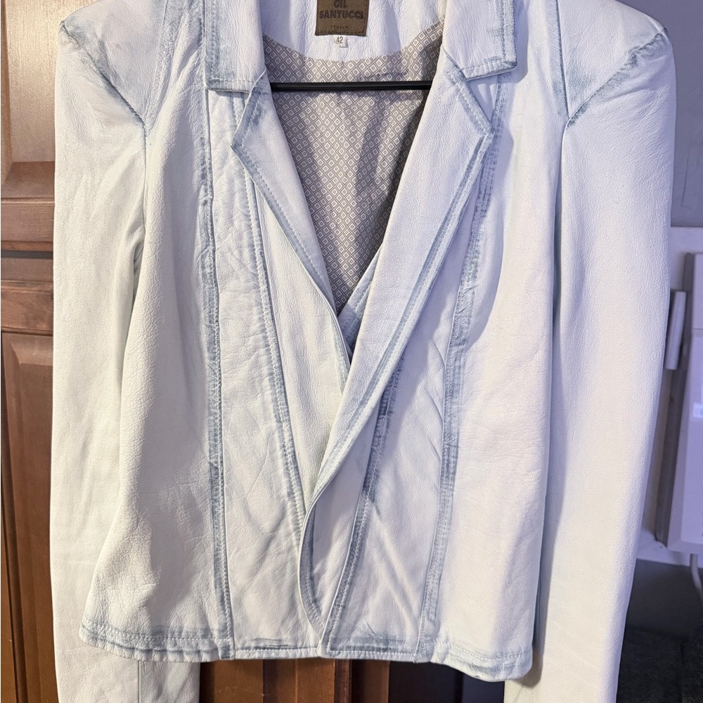Elegant Light Blue Leather Jacket